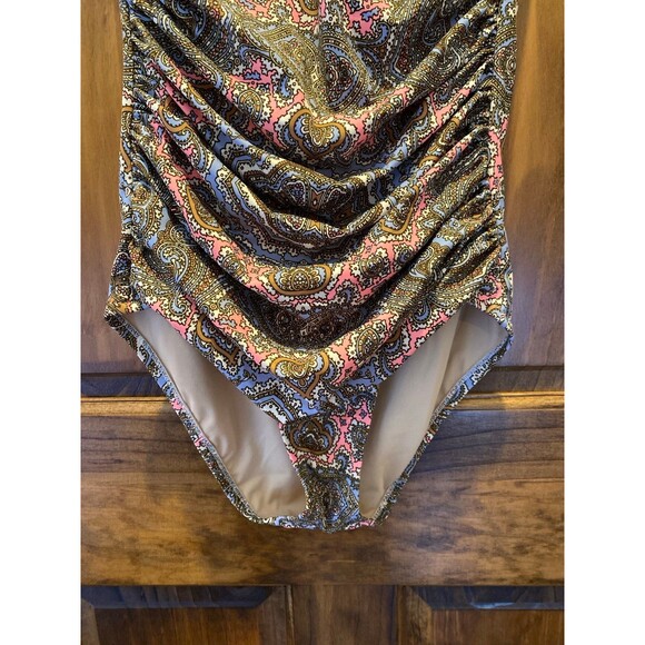J. Crew Strapless Swimsuit One Piece Sz 6 Underwire Bra Pink Blue Paisley J.Crew - Picture 5 of 11